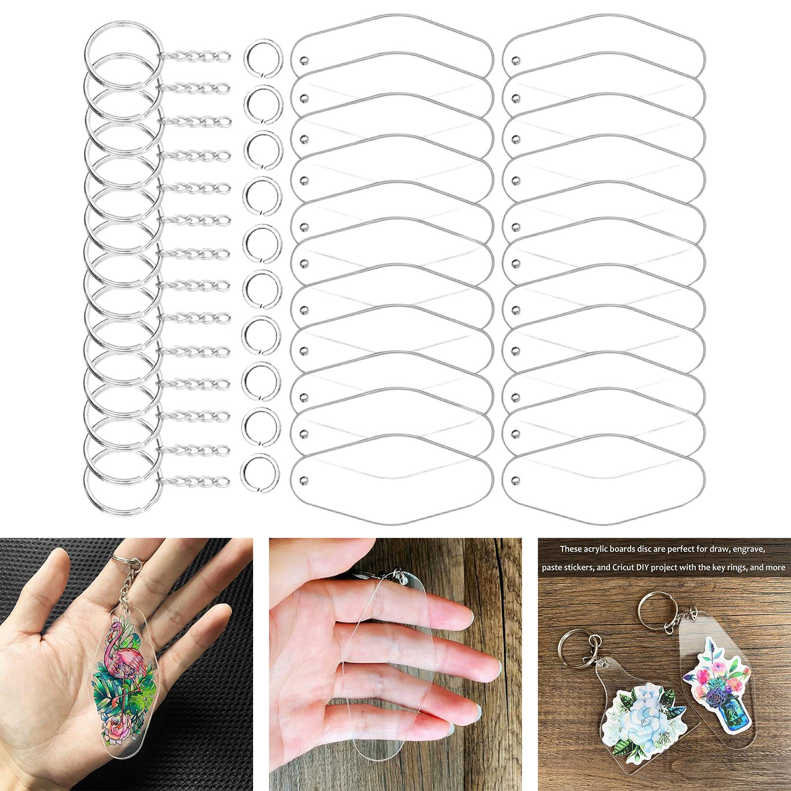 30x Transparent Acrylic Keychain Blanks DIY Kit Pendants  Rounded Rhombus 