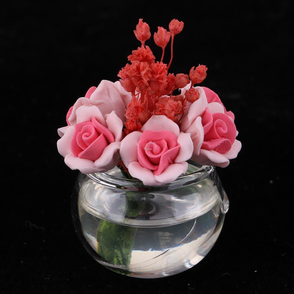 1/12 Dollhouse Miniature Small Red Plant Rose Flower Arrangement Oanment