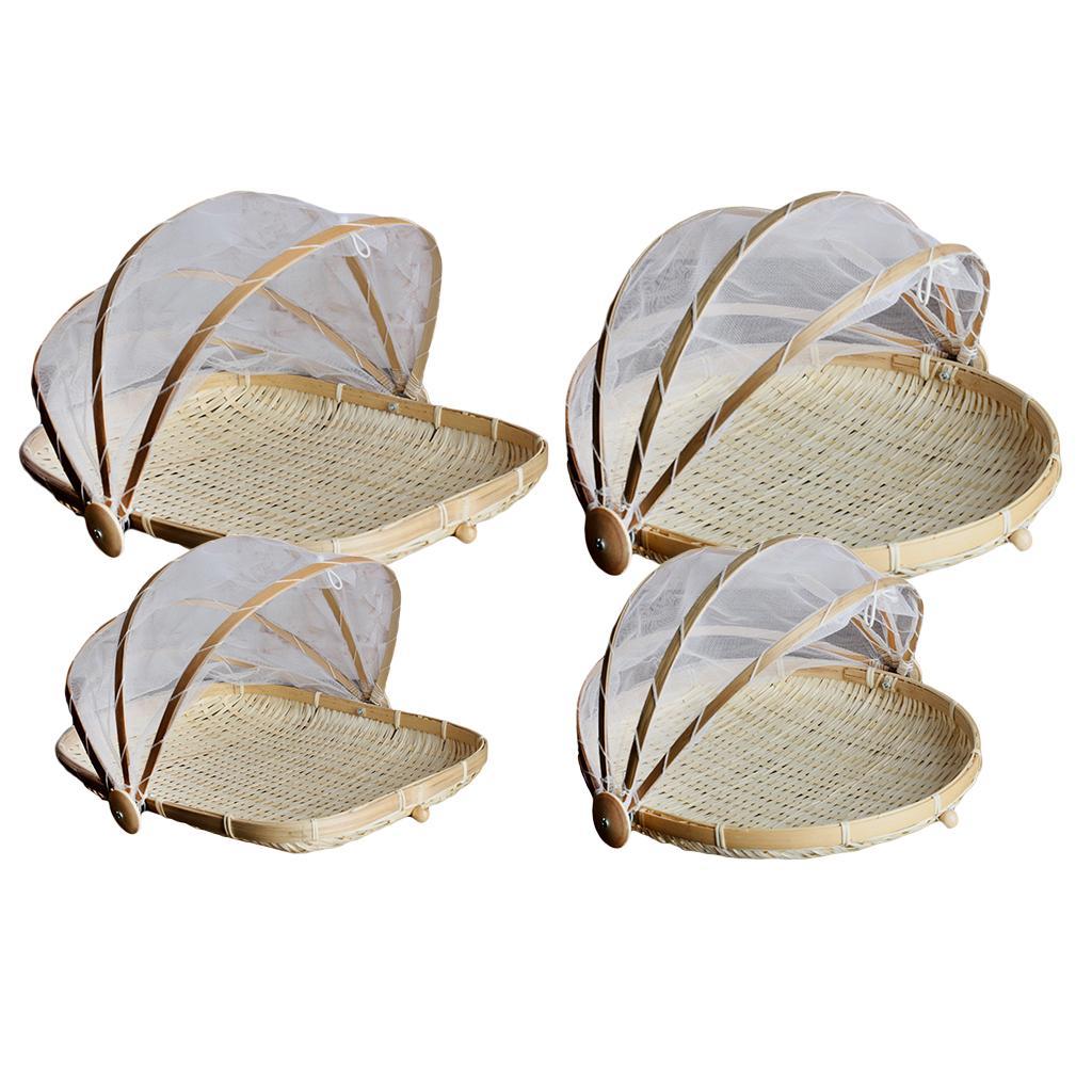 Picnic Basket Bamboo Food Tent Outdoor Patio Mesh Food Cover Serving